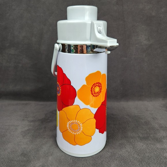 The Unbranded Brand Other - Vintage Floral Airpot Thermos Drink Dispenser Poppy Flower Power Hot Cold Server